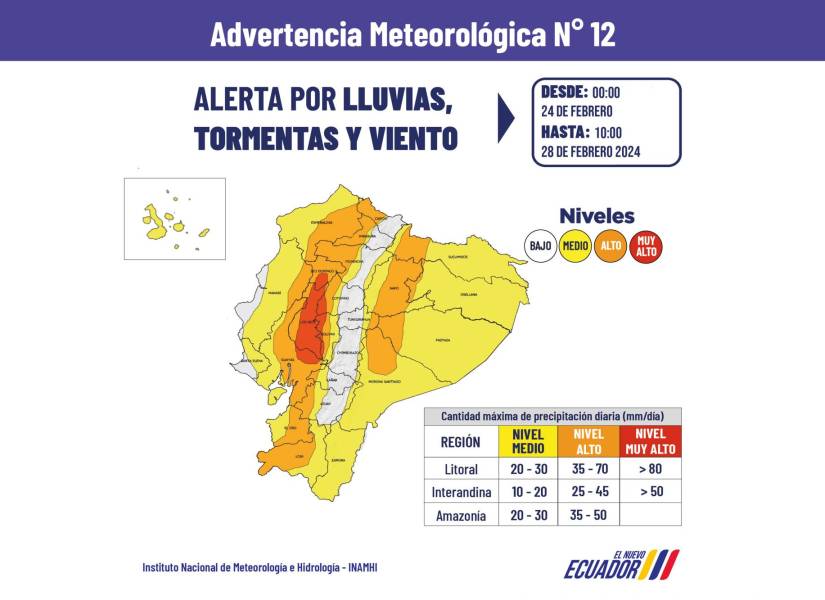 Zonas afectadas por las lluvias, según la Alerta Meteorológica 12.