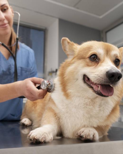Veterinaria revisando a un perro