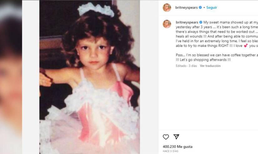 Captura de la publicación de Britney Spears en Instagrma.