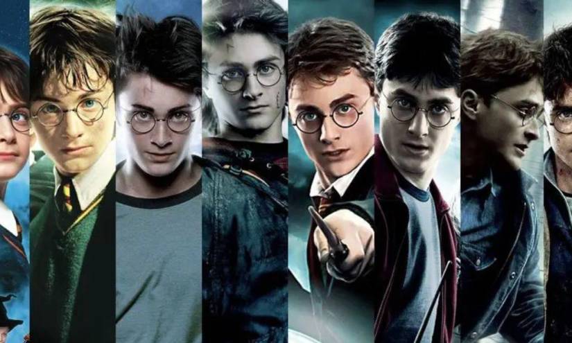 Daniel Radcliffe caracterizado como Harry Potter a lo largo de las 8 películas en una imagen de archivo.