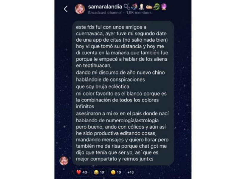 Mensaje compartido hace unos días en el canal de difusión de Instagram