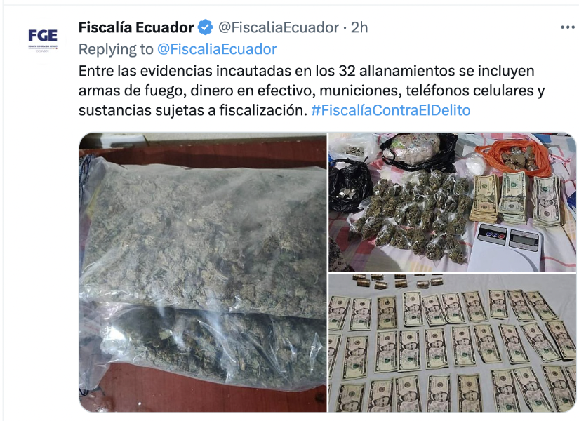 En los allanamientos también se decomisaron armas de fuego, dinero en efectivo, municiones, entre otros.
