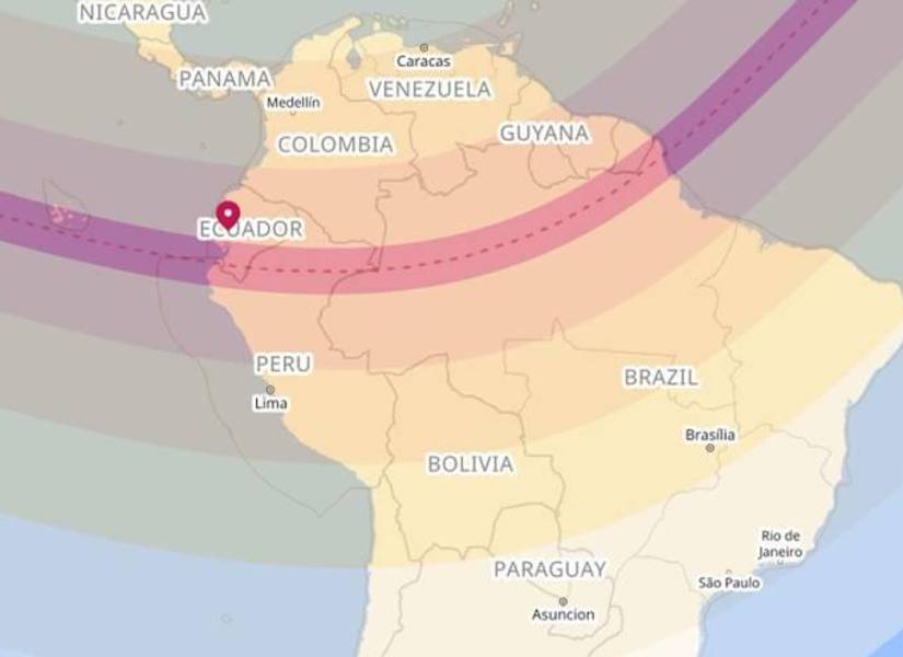 Así será el trayecto del eclipse en Sudamérica.