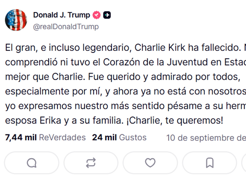 Comunicado tras la muerte de Charlie Kirk.