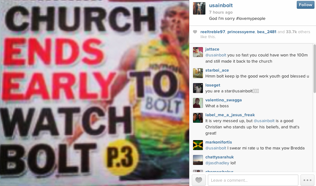Usain Bolt pide disculpas a Dios en instagram y twitter: "God I am sorry"