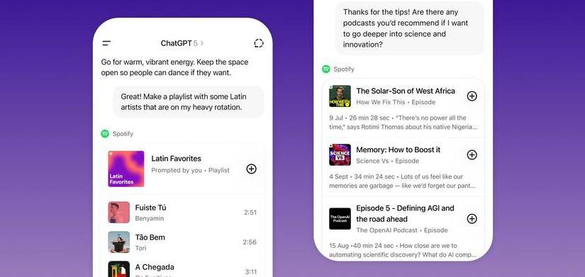 Interfaz de ChatGPT tras su alianza con Spotify
