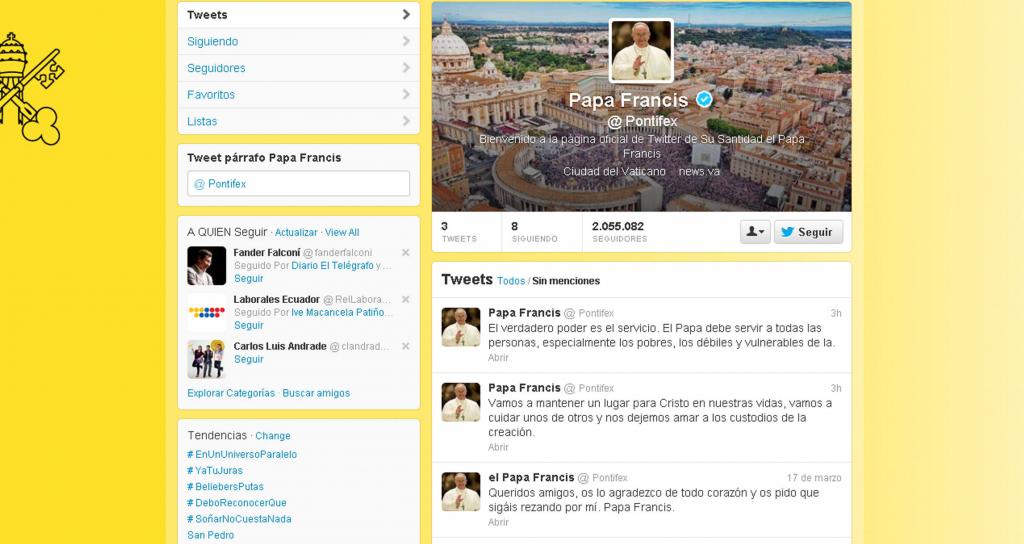 Francisco escribe en Twitter que el papa ha de servir a los más pobres