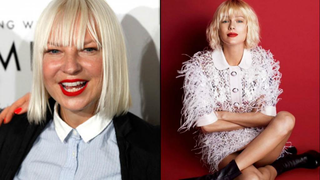 Con un pelo más rubio de lo habitual y sólo con los labios pintados en rojo, la joven aparece de forma diferente que la asemeja con artistas como Sia.