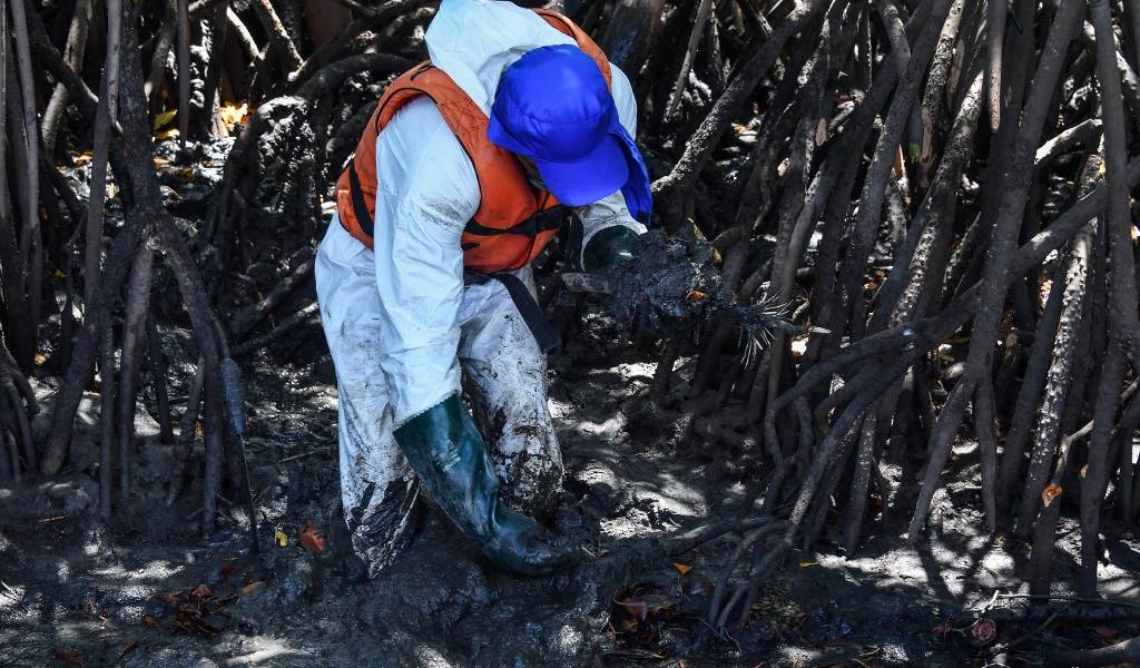 Pescadores afectados por el petróleo en playas de Brasil