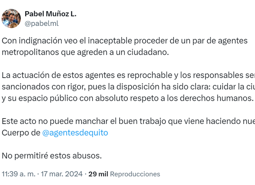 El Municipio de Quito sancionará a agentes de control que agredieron a un ciudadano durante un operativo