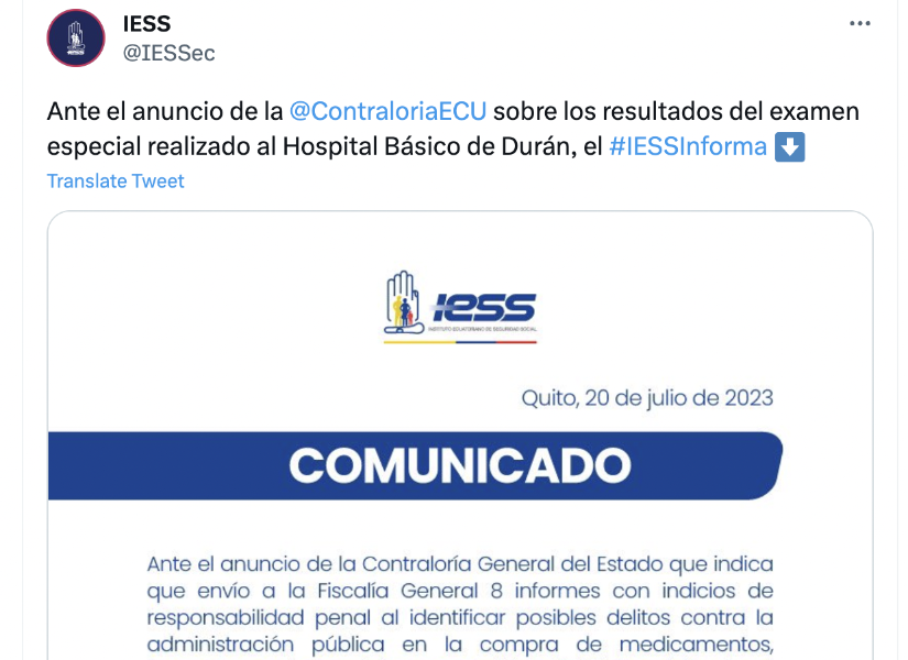 Por su parte, el IESS en un comunicado aclaró que los contratos corresponden a periodos anteriores a la actual administración, entre 2018 y 2020.