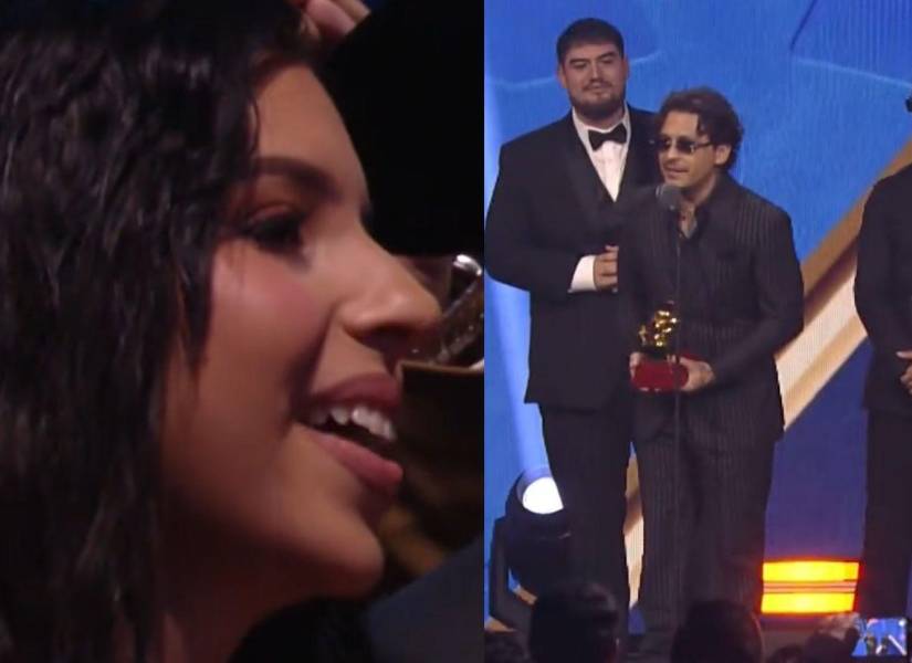 Las cámaras de los Latin Grammy enfocaron a Ángela Aguilar durante el discurso de Nodal.