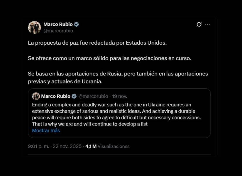 Captura de pantalla de la publicación de Marco Rubio en X.