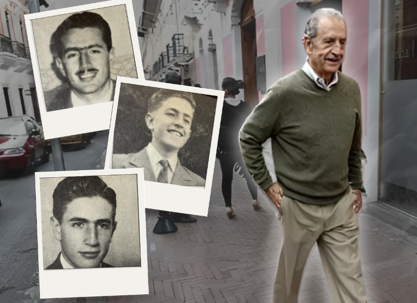 El expresidente Rodrigo Borja camina en las calles del Centro Histórico de Quito.