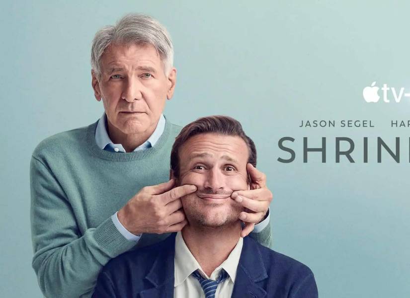 Jason Segel y Harrison Ford en un promocional de Shrinking.