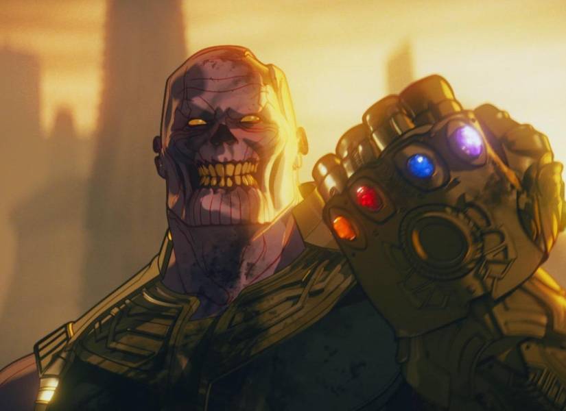 Thanos convertido en zombie con el guantelete del infinito.