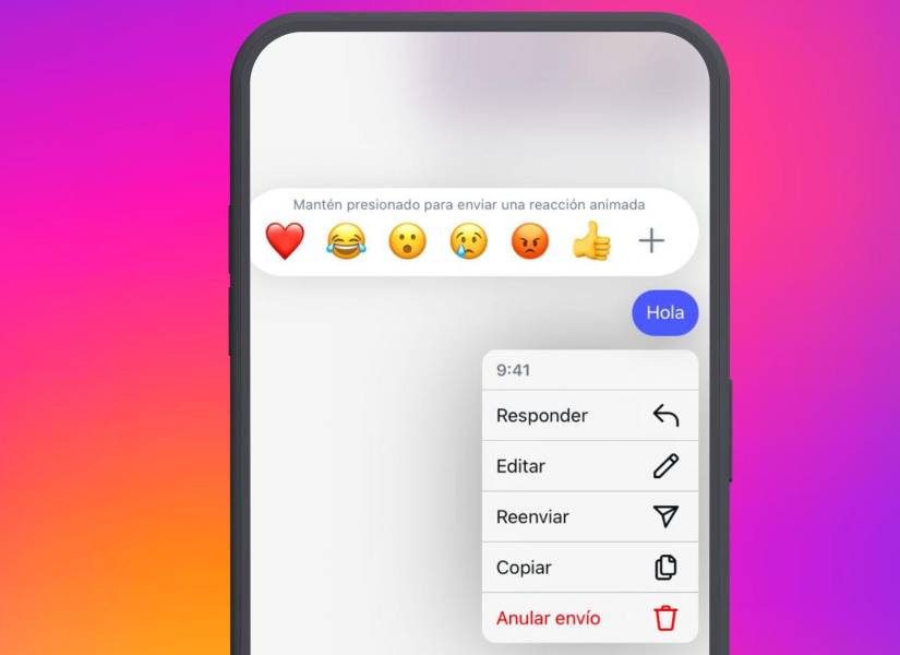 Imagen referencial de reacción a mensajes en Instagram.