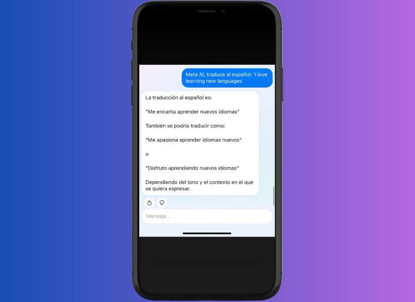 Imagen referencial de función de traductor en Meta AI.