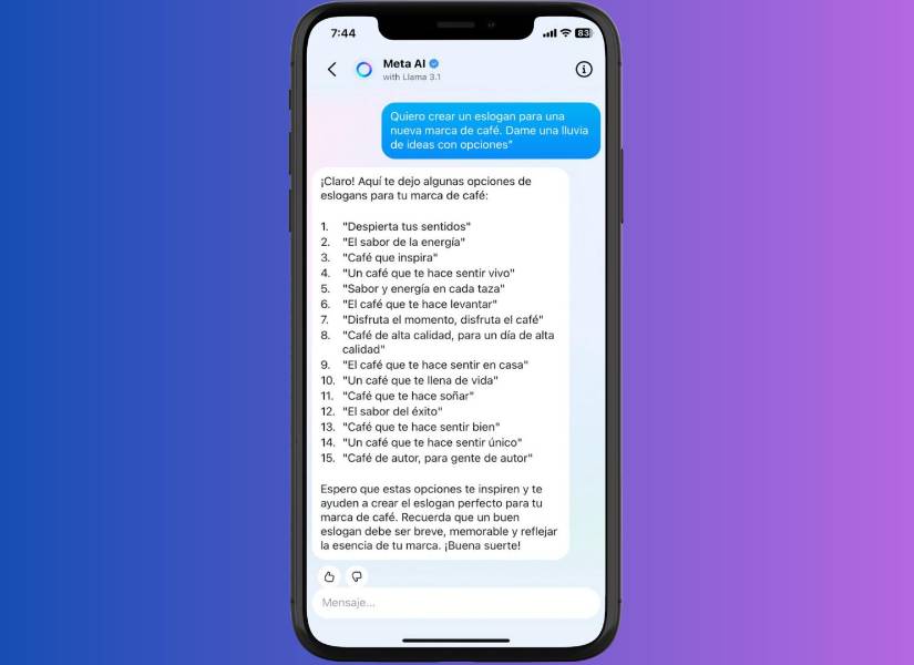 Imagen referencial de función de lluvia de ideas en Meta AI.