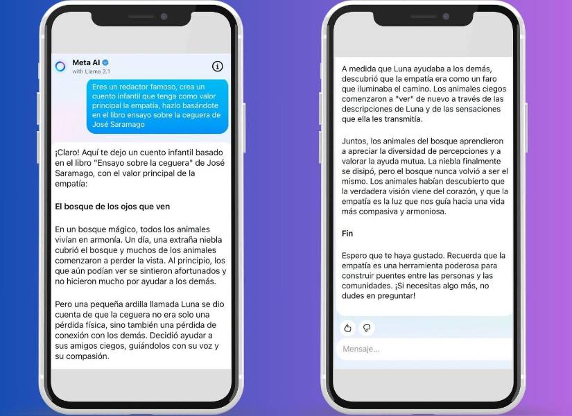 Respuesta de Meta AI en la generación de texto.