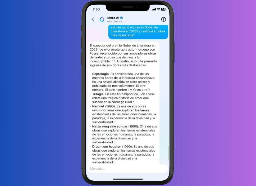 Imagen referencia de función de consultas en Meta AI.