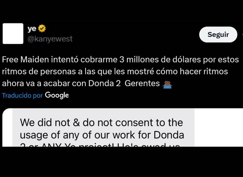 Kanye West publicó la amenaza de sus colaboradores en X.