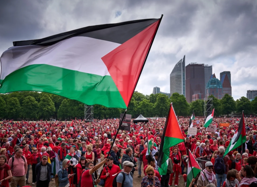 Manifestación en La Haya en demanda de acciones más contundentes del gobierno holandés contra Israel