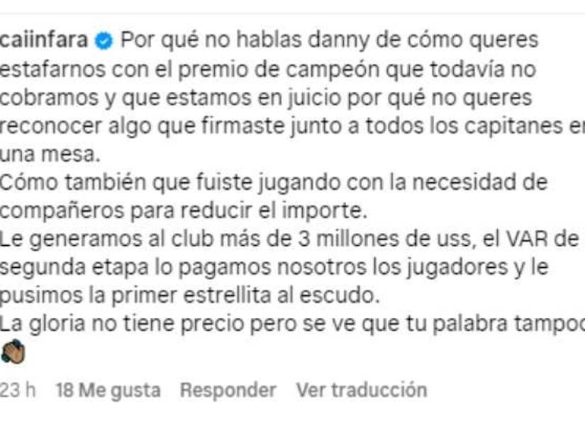 Así fue el comentario de Caín Fara, sobre Danny Walker.
