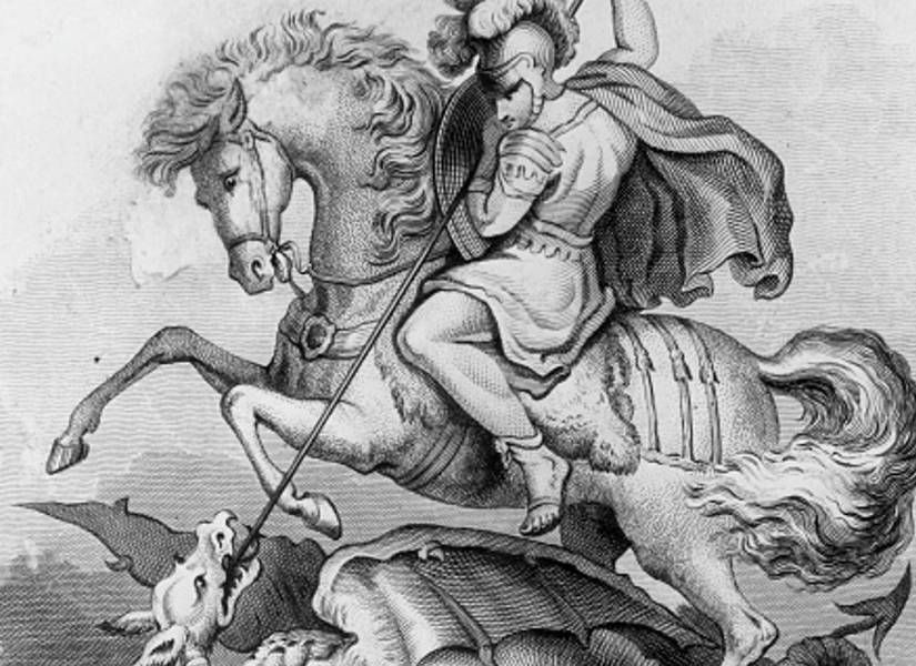 Fotografía de un representación de la leyenda de Sant Jordi.