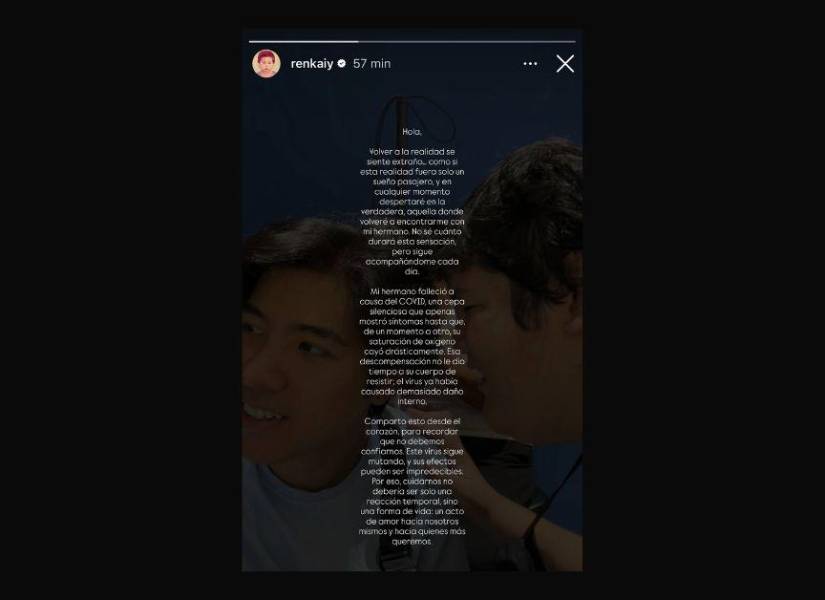 Mensaje de Ren Kai en su cuenta de Instagram.