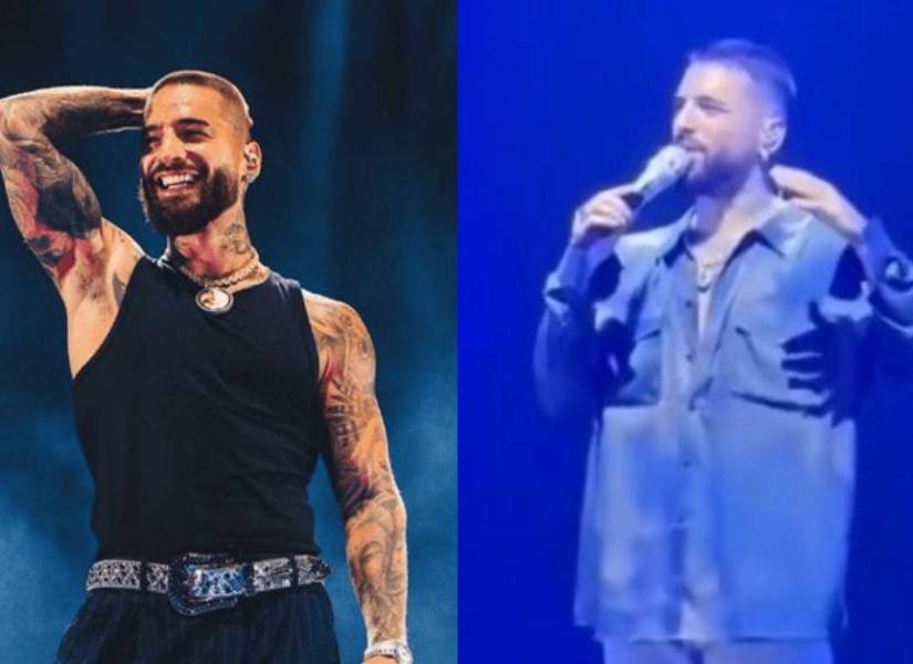 Maluma en su conciero en Medellín (i) y San Salvador (d).
