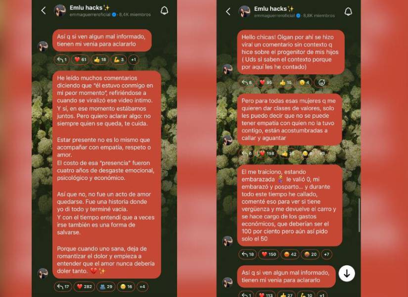 Mensaje de Emma Guerrero en su canal de Instagram.