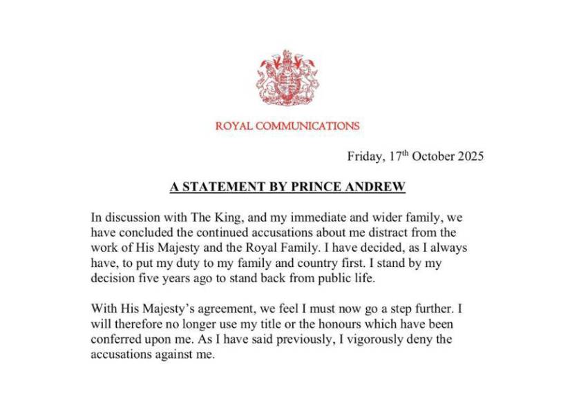 Comunicado oficial de la Casa de Windsor.