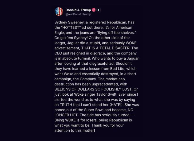 Publicación de Donald Trump en su propia red social.