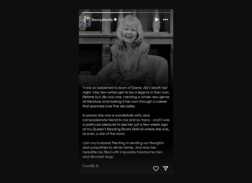 Mensaje de la Reina Camila a Jilly Cooper.