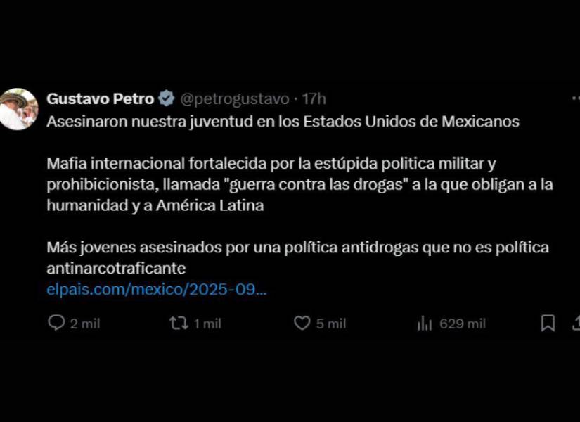 Publicación de X de Gustavo Petro.