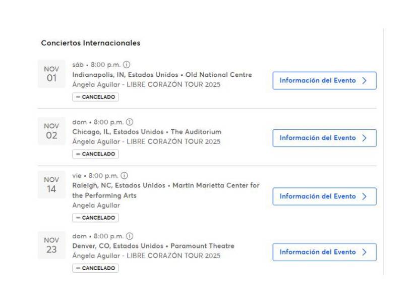 Algunas de las fechas canceladas en Estados Unidos.