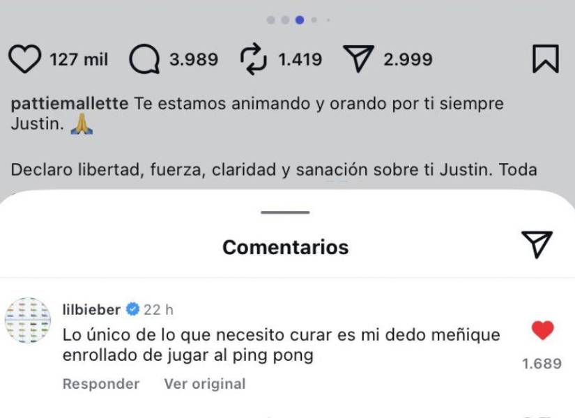 Comentario de Justin Bieber en la publicación de su madre.