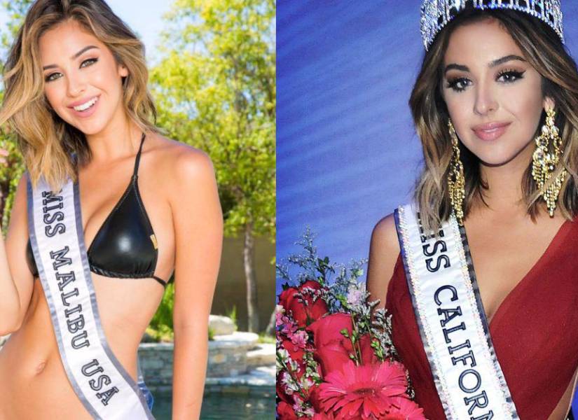 Nadia Mejía como Miss Malibú (i) y luego como Miss California (d).