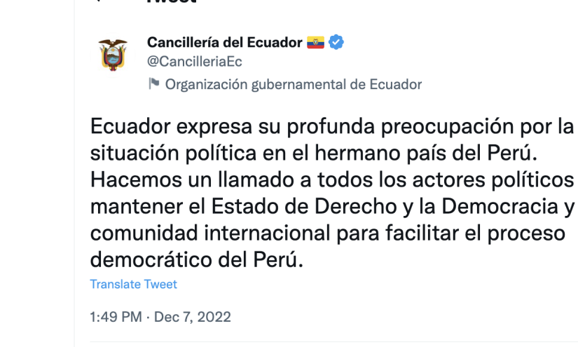 La Cancilleria expresó preocupación ante la situación de Perú.