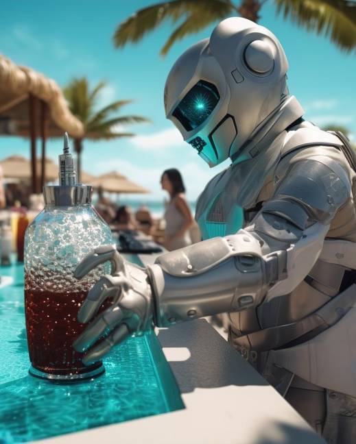 Robots sosteniendo una bebida.