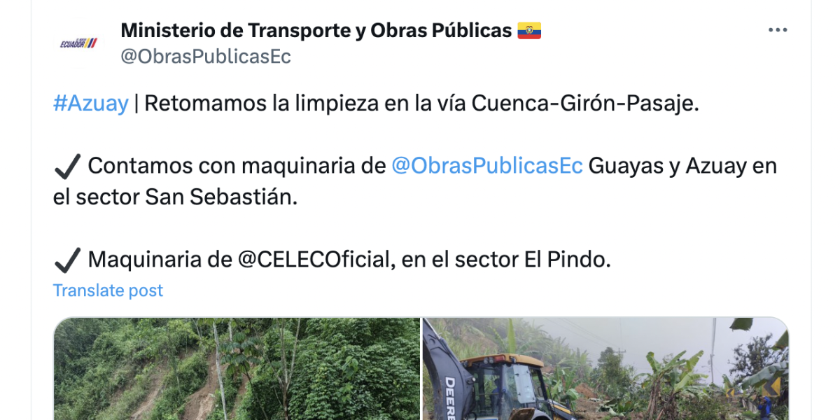 Deslaves por lluvias en Azuay: siete tramos afectados en la Vía Cuenca-Girón-Pasaje 