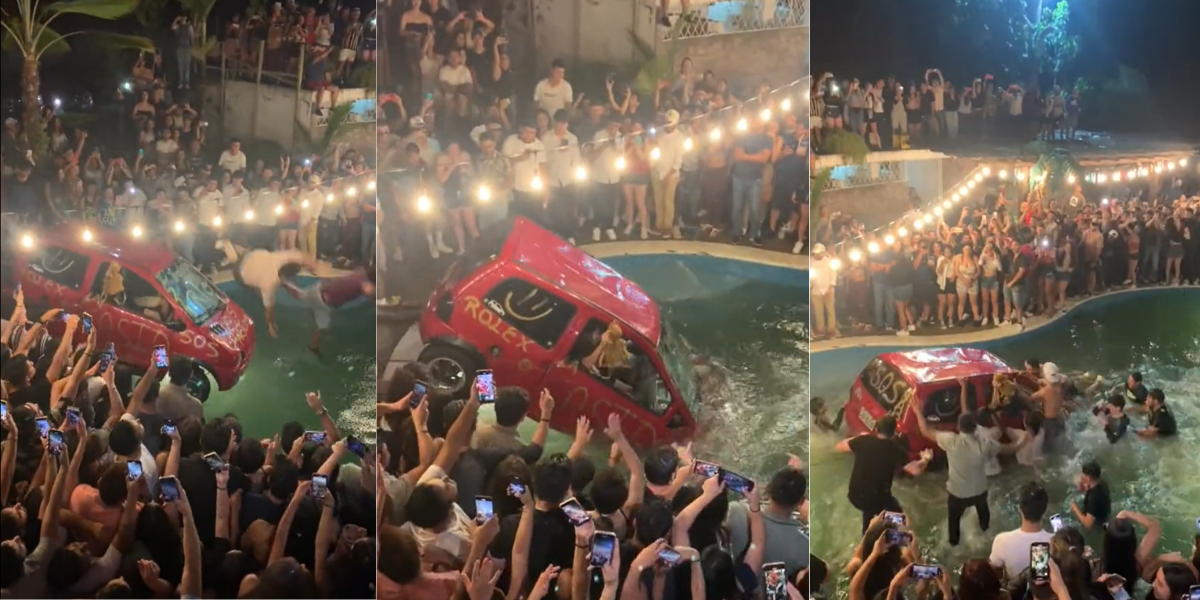Carnaval en Morona Santiago: hundieron un 'Twingo' en una piscina
