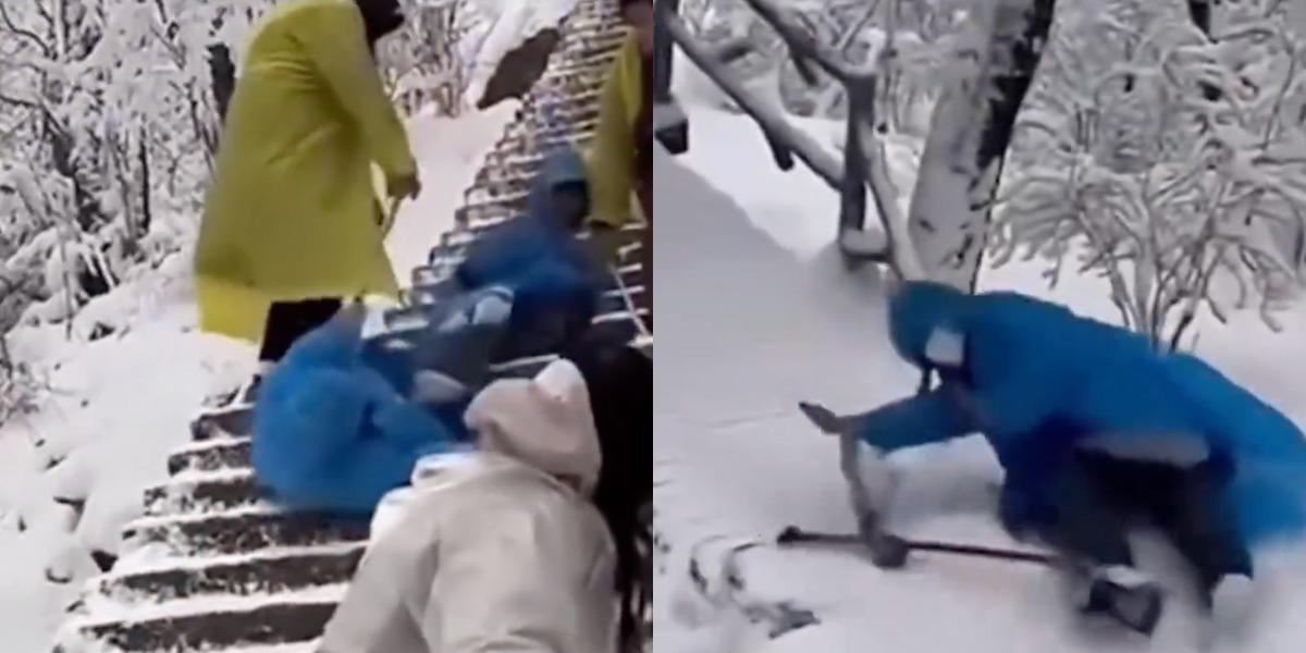 Turistas heridos tras resbalar en un sendero de montaña cubierto de hielo en China