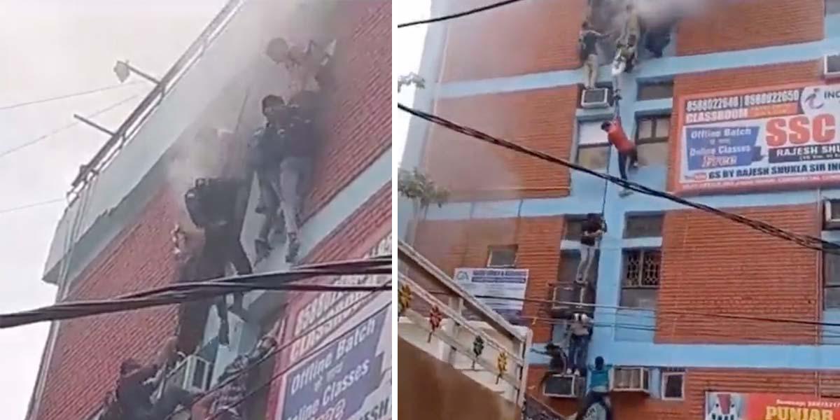 India: estudiantes escapan por las ventanas de un instituto educativo en llamas