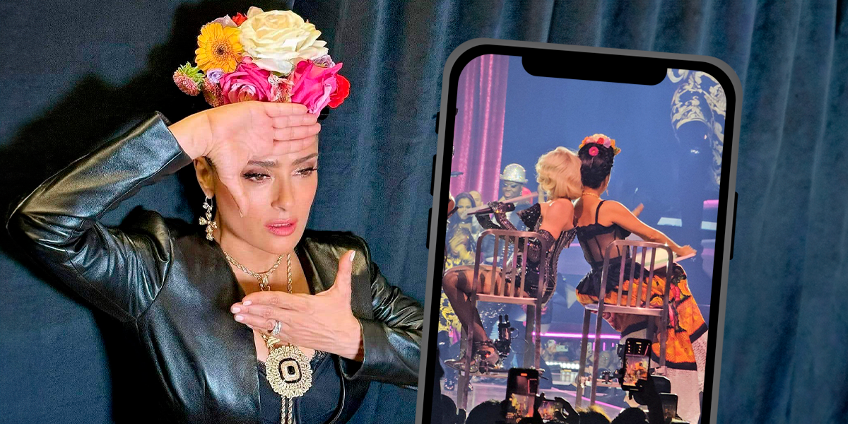Salma Hayek aparece vestida de Frida Kahlo durante el concierto de Madonna en México