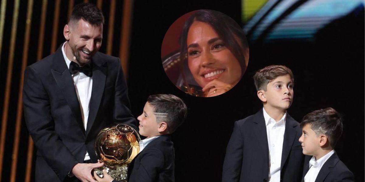 Antonela Roccuzzo desbordó de emoción al ver a sus hijos con Lionel Messi recibir el Balón de Oro en el escenario