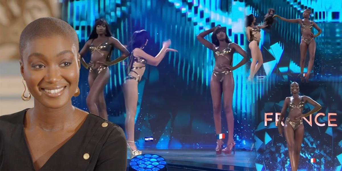 Imagen de archivo de Miss Grand International, Safiétou Kabengele y Giulia Zanoni en la ronda de trajes de baño. Captura de pantalla.