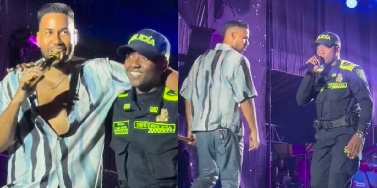 Un policía se sube al escenario y canta en concierto de Romeo Santos en Colombia