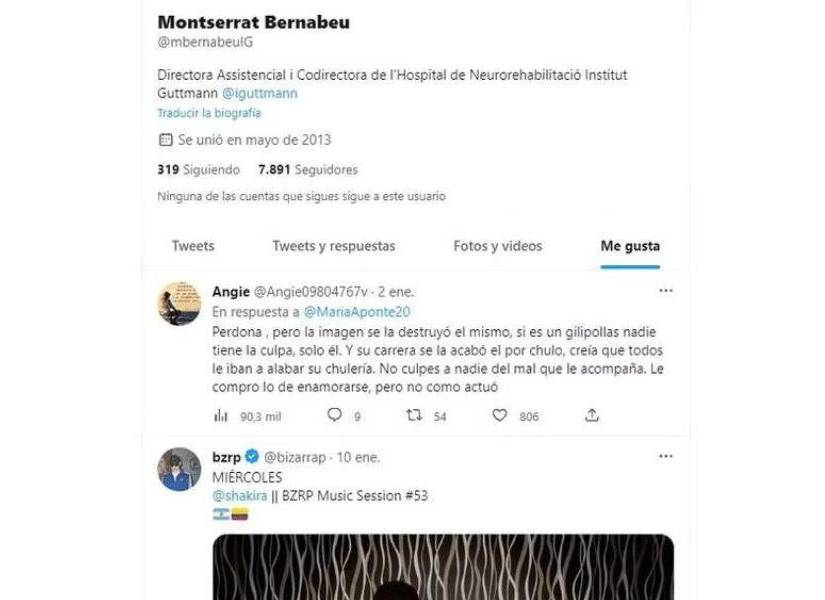 Captura de pantalla del Twitter de Monserrat, madre de Gerard.